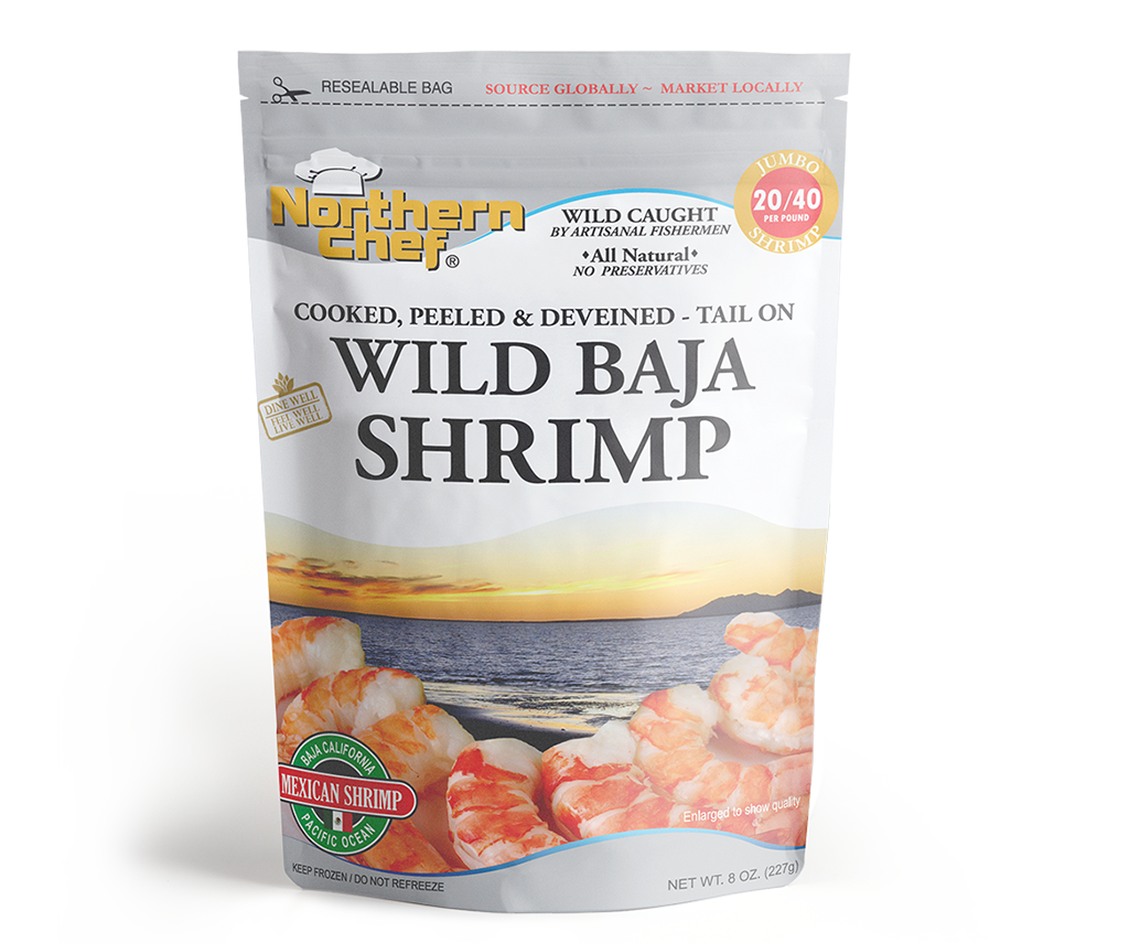 Cooked, Peeled and Deveined, Tail-On Wild Mexican Shrimp IQF